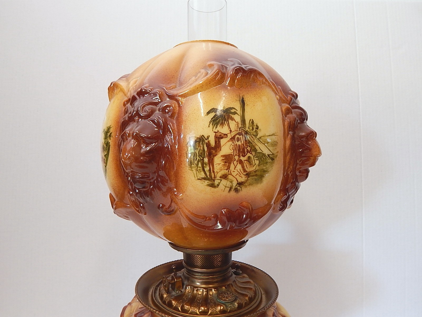 Victorian Era Electrified Gone with the Wind Lamp w/Lions Head