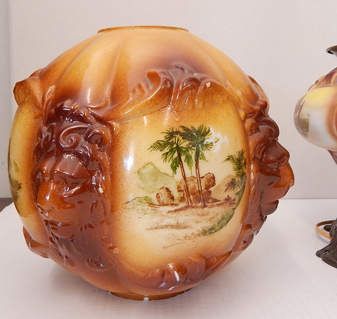 Victorian Era Electrified Gone with the Wind Lamp w/Lions Head