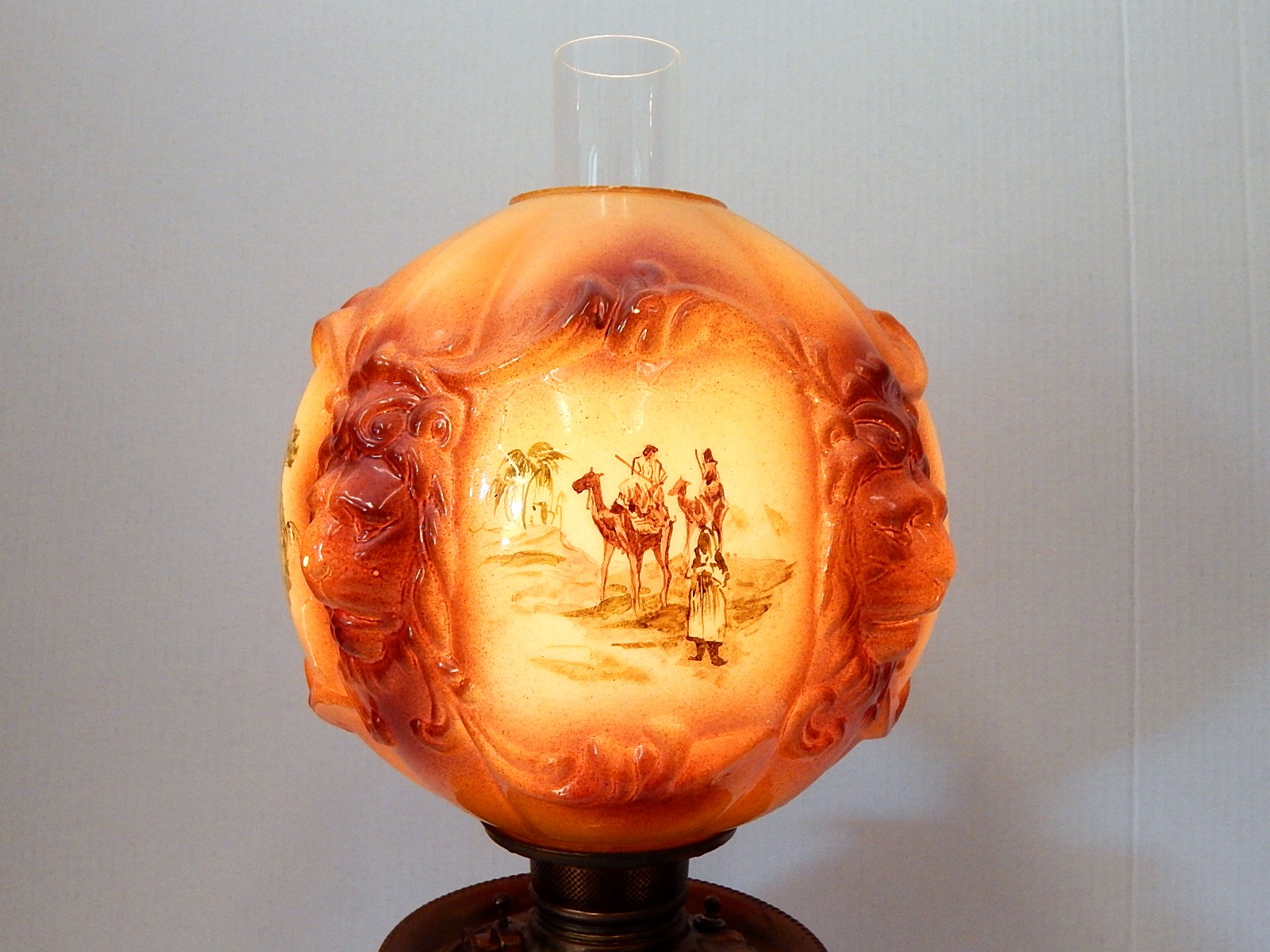 Victorian Era Electrified Gone with the Wind Lamp w/Lions Head
