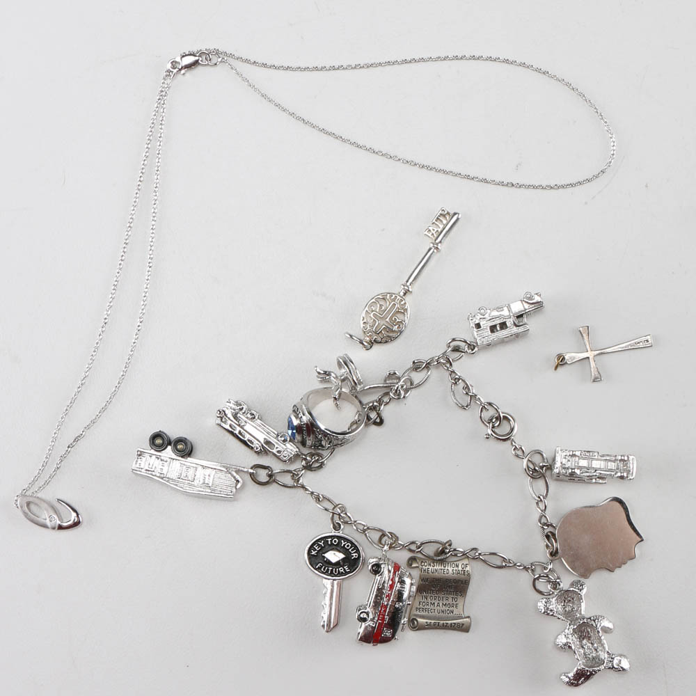 Sterling Silver Charm Bracelet and Pendant Necklace