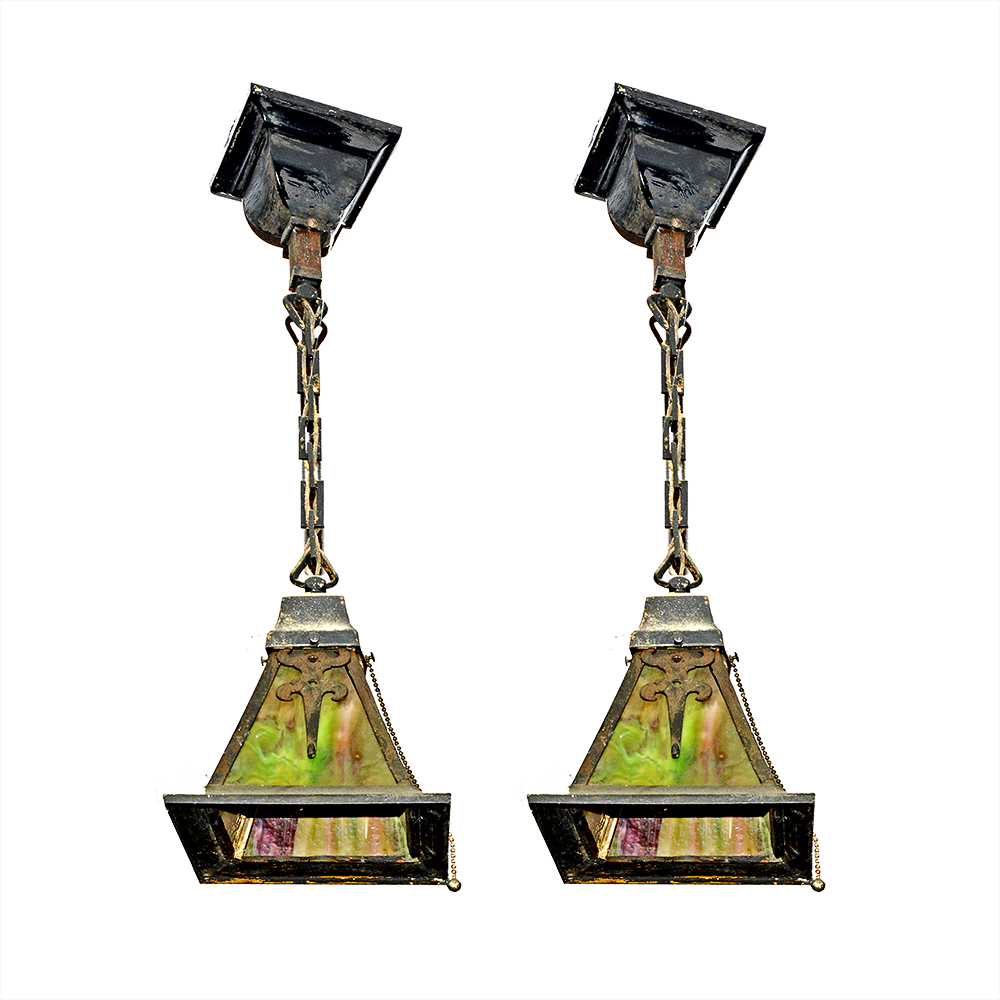 Pair of Stained Glass Pendant Lights