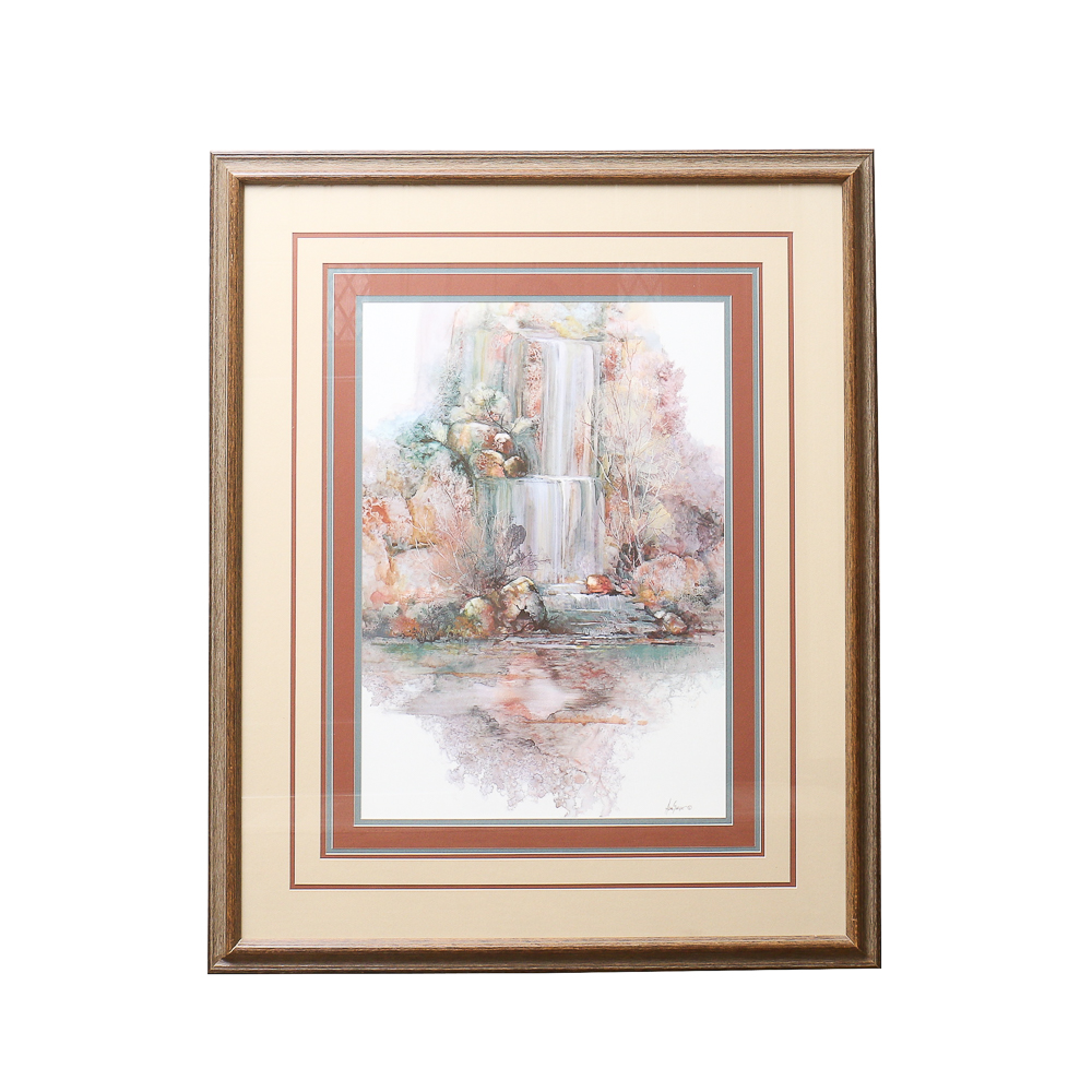 Adin Shade Signed Original Watercolor of Waterfall