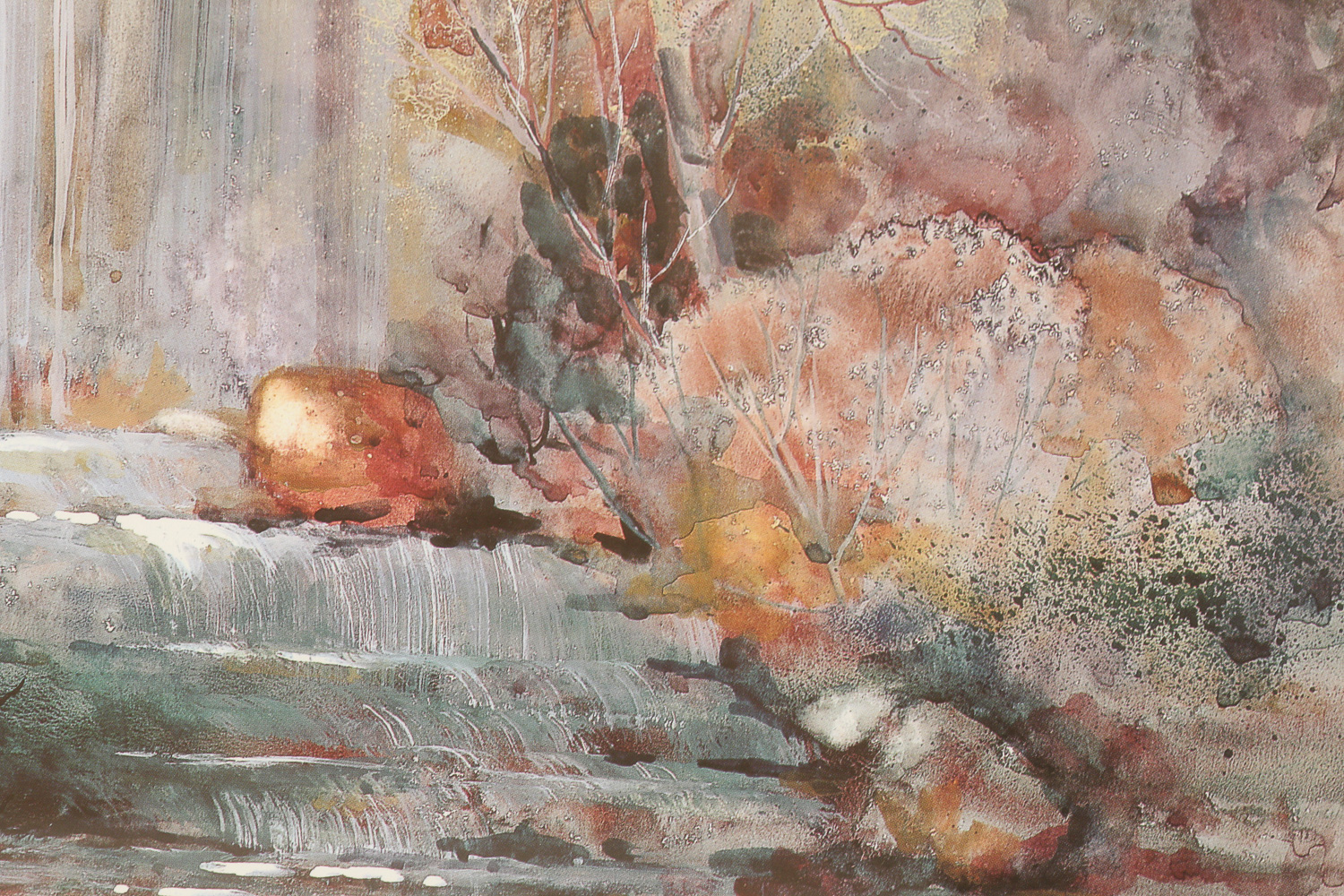 Adin Shade Signed Original Watercolor of Waterfall