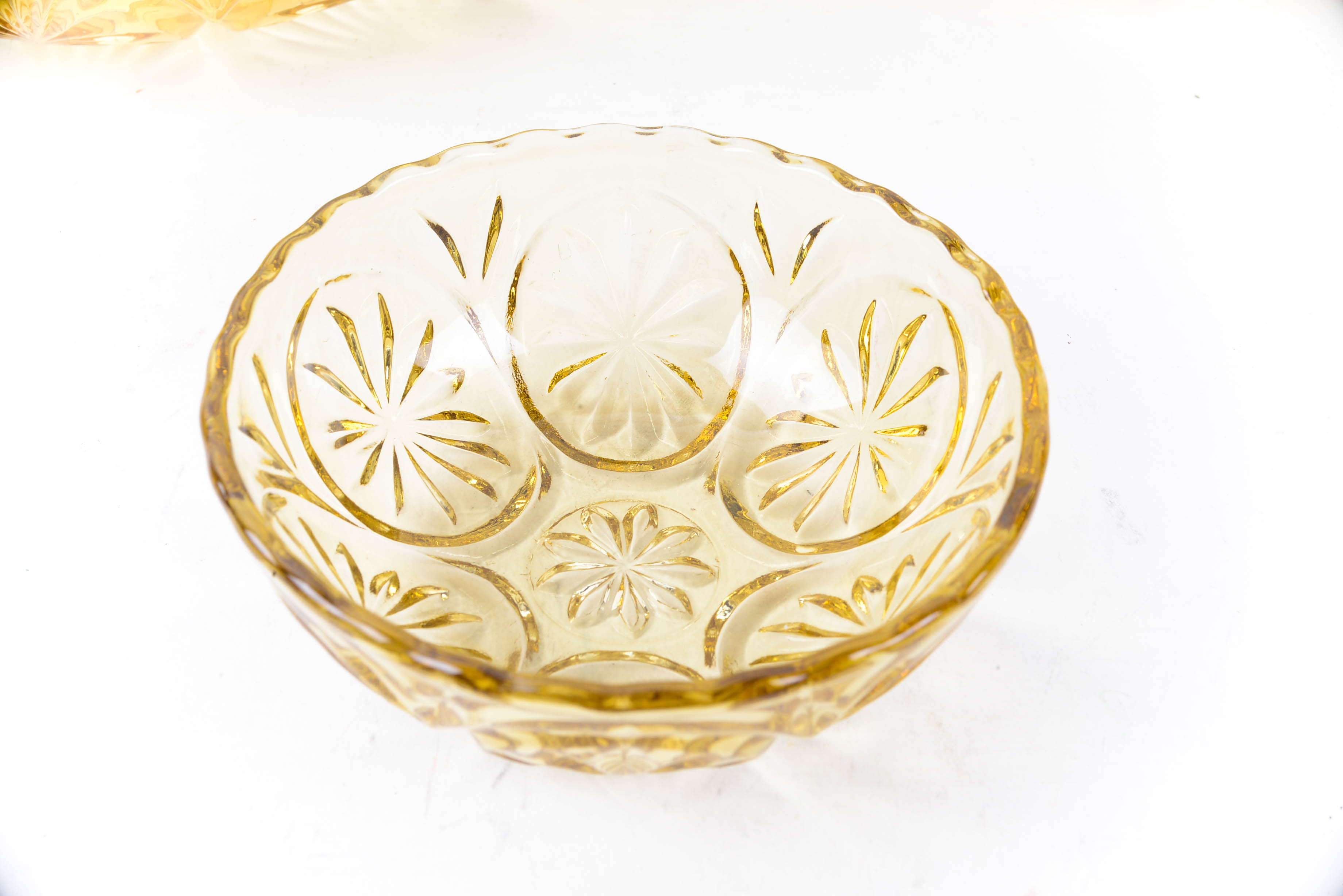 Set of Amber Colored Goblets and Bowls