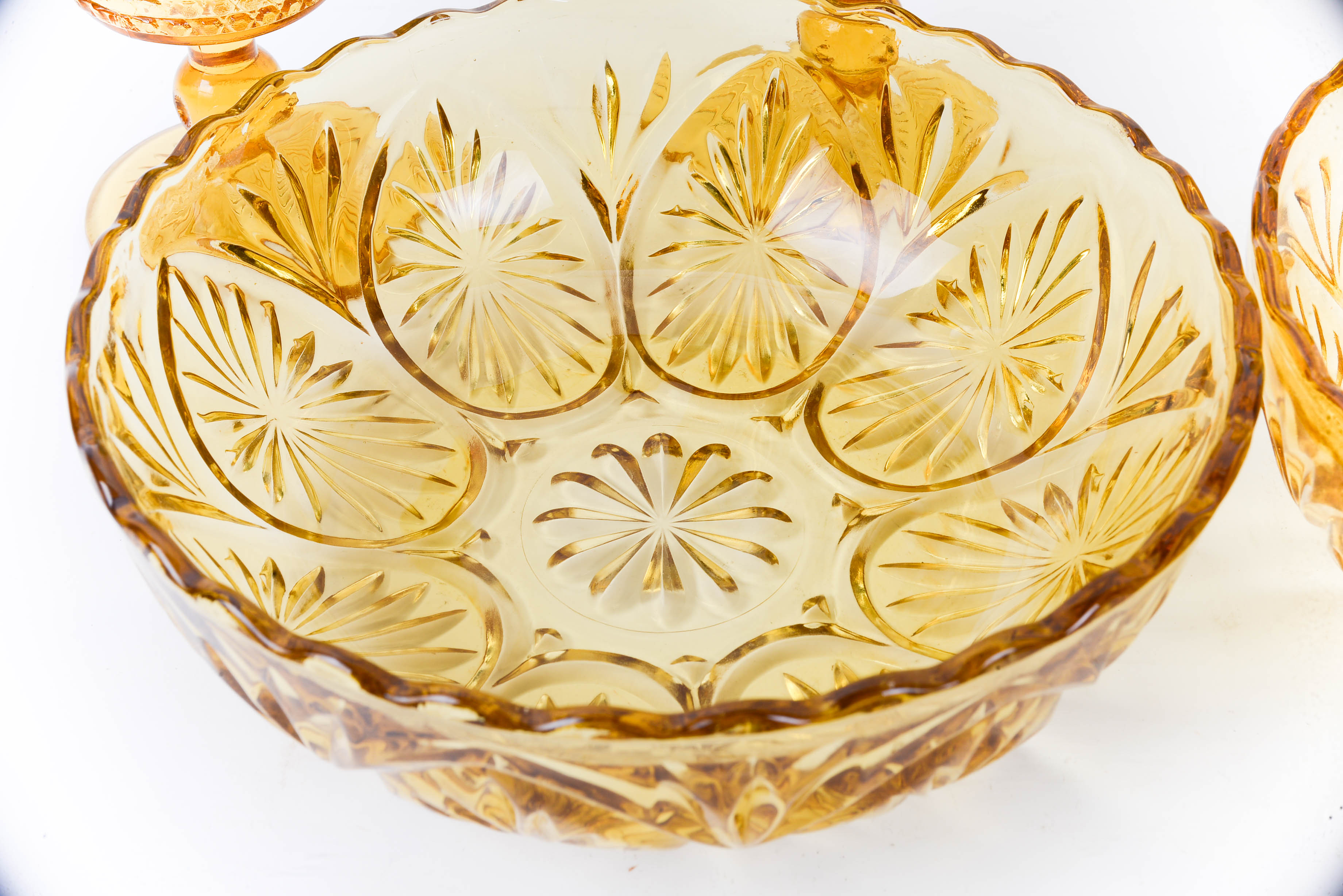 Set of Amber Colored Goblets and Bowls