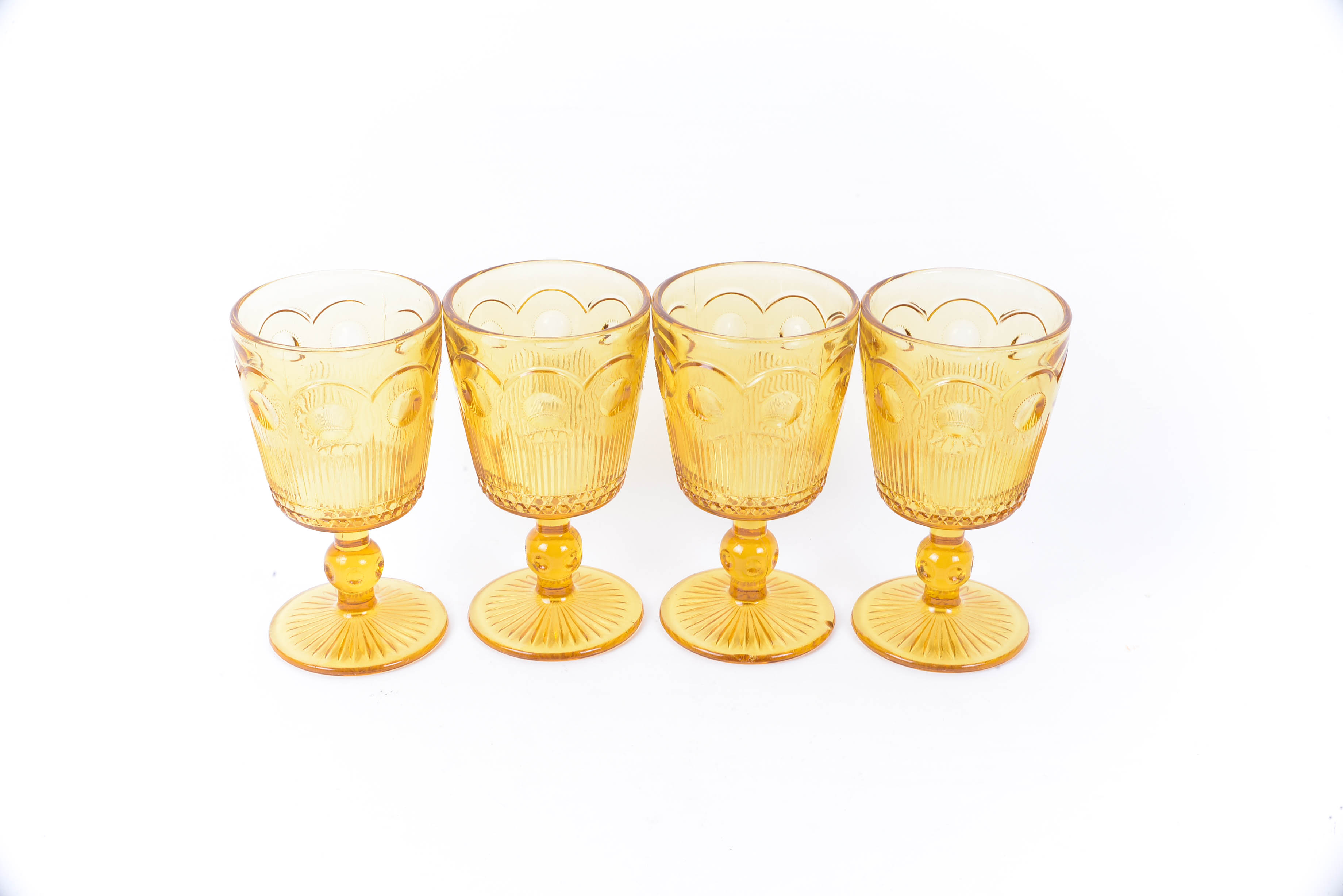 Set of Amber Colored Goblets and Bowls