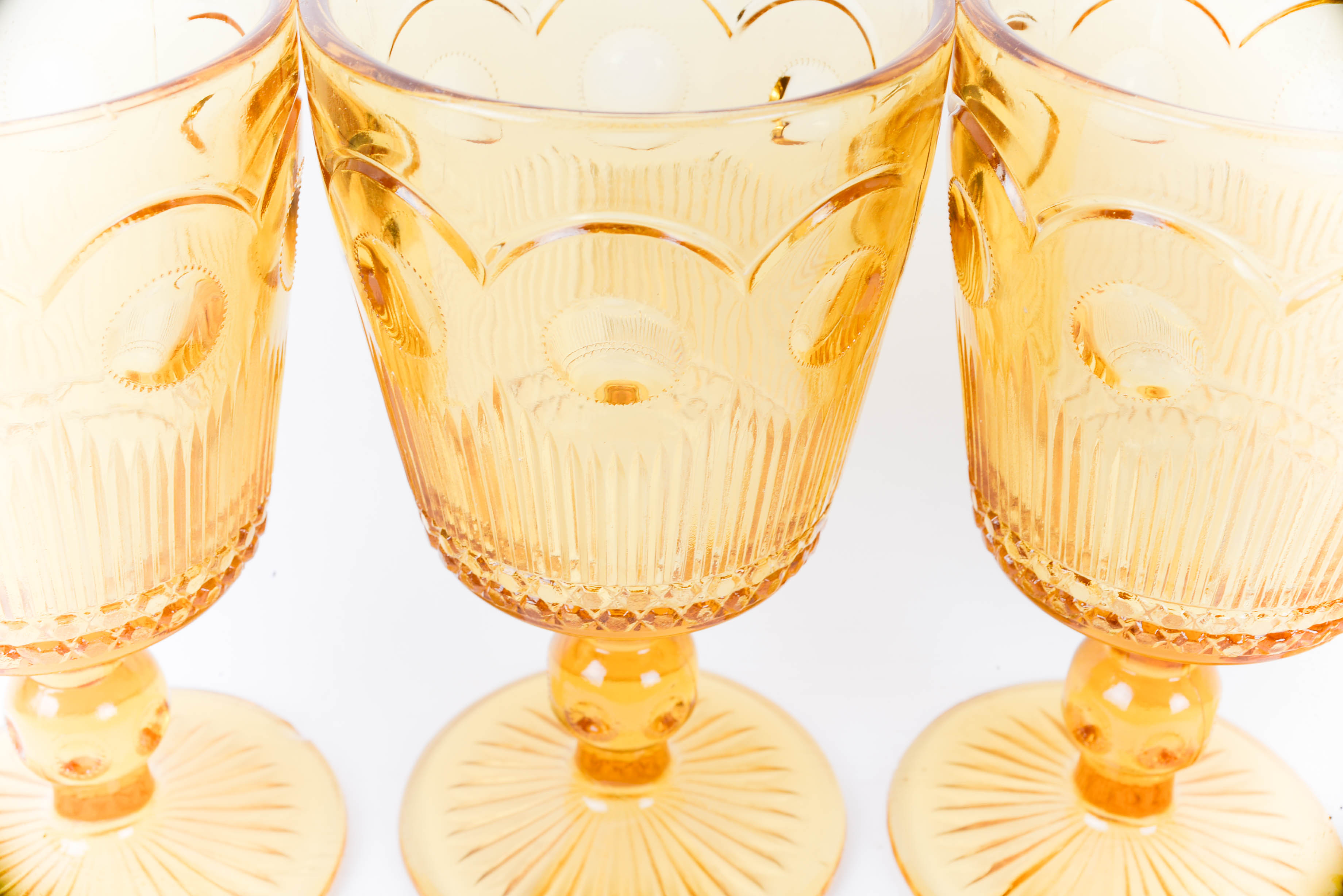 Set of Amber Colored Goblets and Bowls