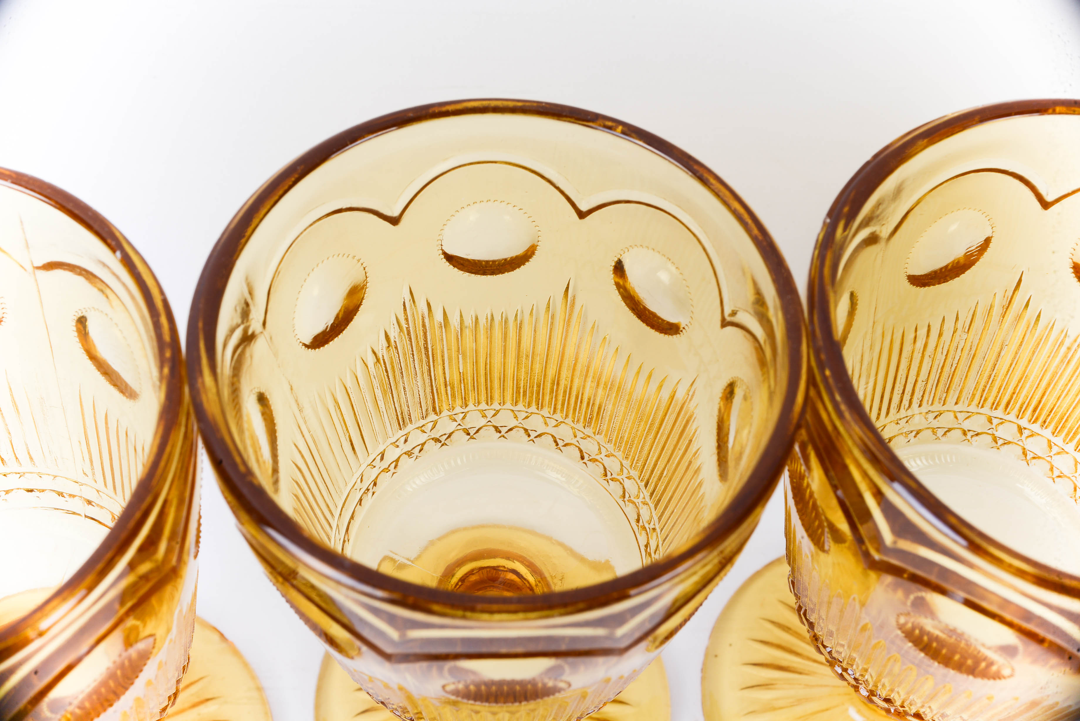 Set of Amber Colored Goblets and Bowls
