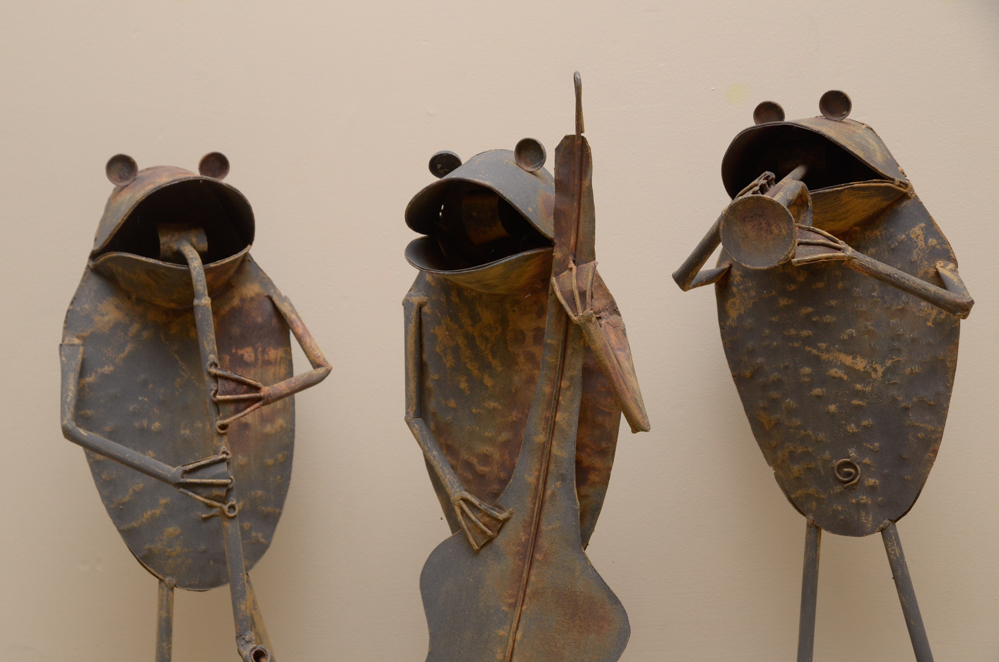 Trio of Metal Frog Musicians