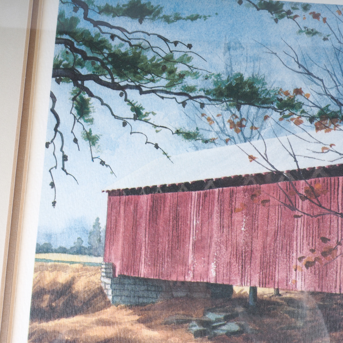 Framed and Signed Print of "Graham Covered Bridge" by Herman Fox