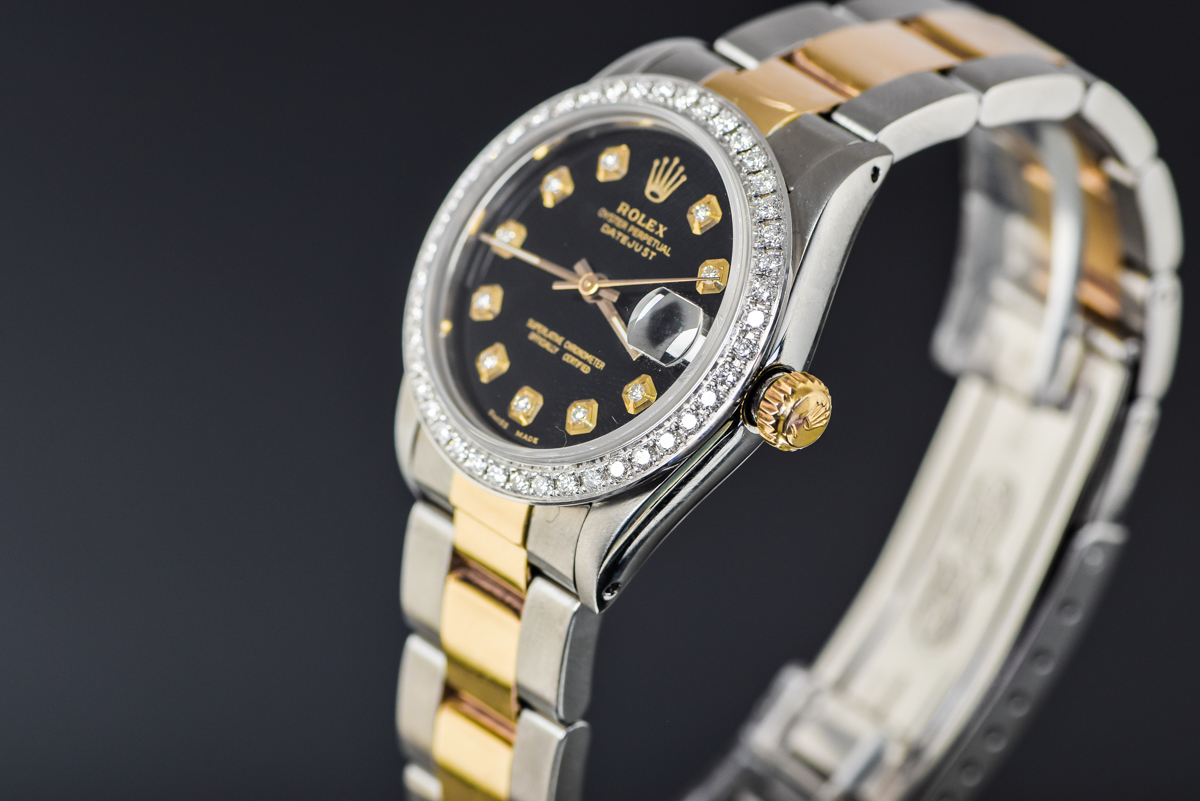 Mid-Size Rolex Datejust Two-Tone 18K Yellow Gold and Diamond Watch with Oyster Bracelet
