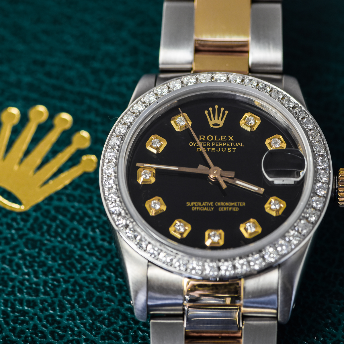 Mid-Size Rolex Datejust Two-Tone 18K Yellow Gold and Diamond Watch with Oyster Bracelet