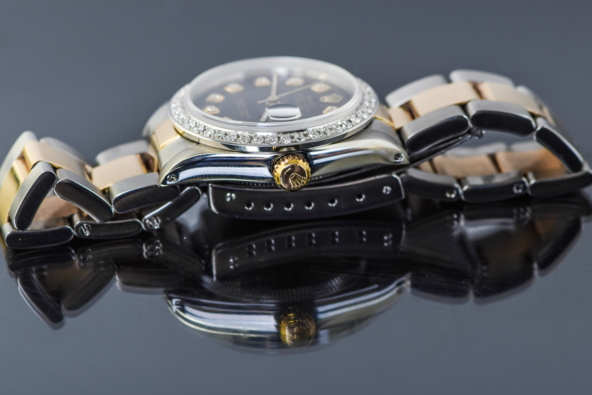 Mid-Size Rolex Datejust Two-Tone 18K Yellow Gold and Diamond Watch with Oyster Bracelet