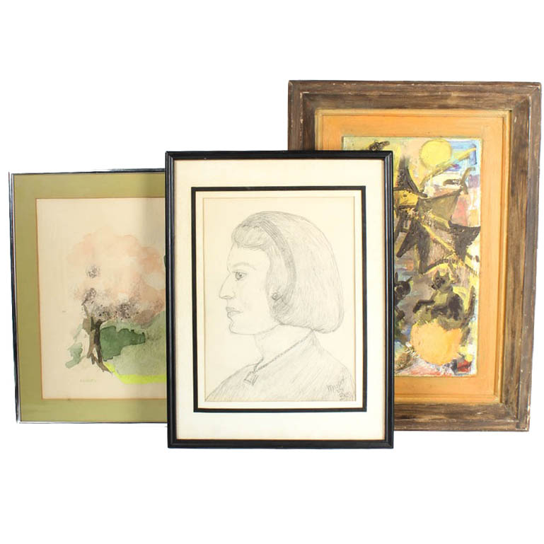 Grouping of Vintage Folk Art Paintings and Drawings
