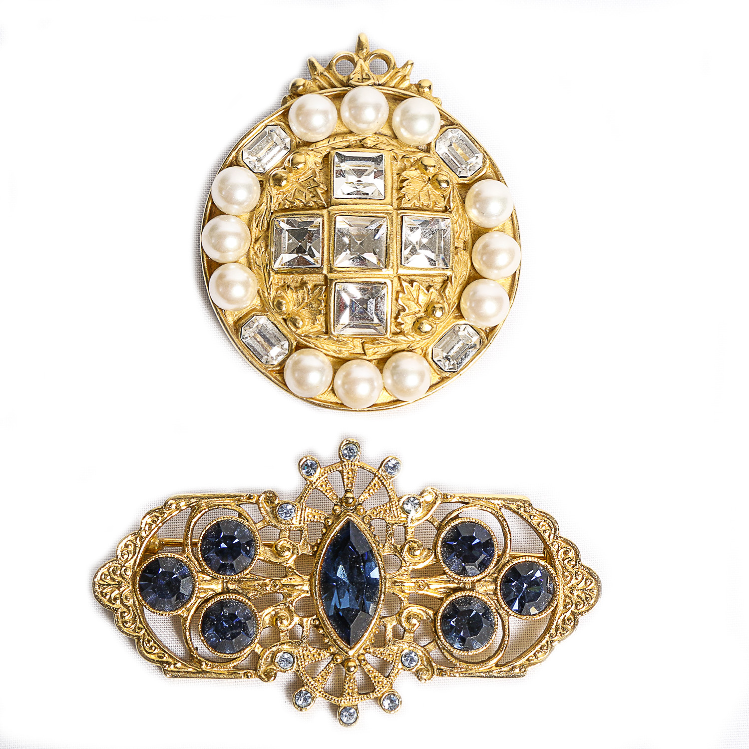 Two Vintage Rhinestone Brooches