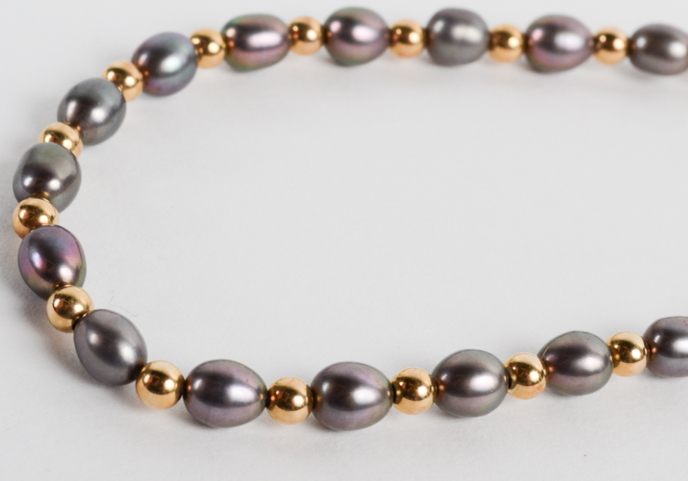Dyed Freshwater Pearl and 14K Gold Bracelet