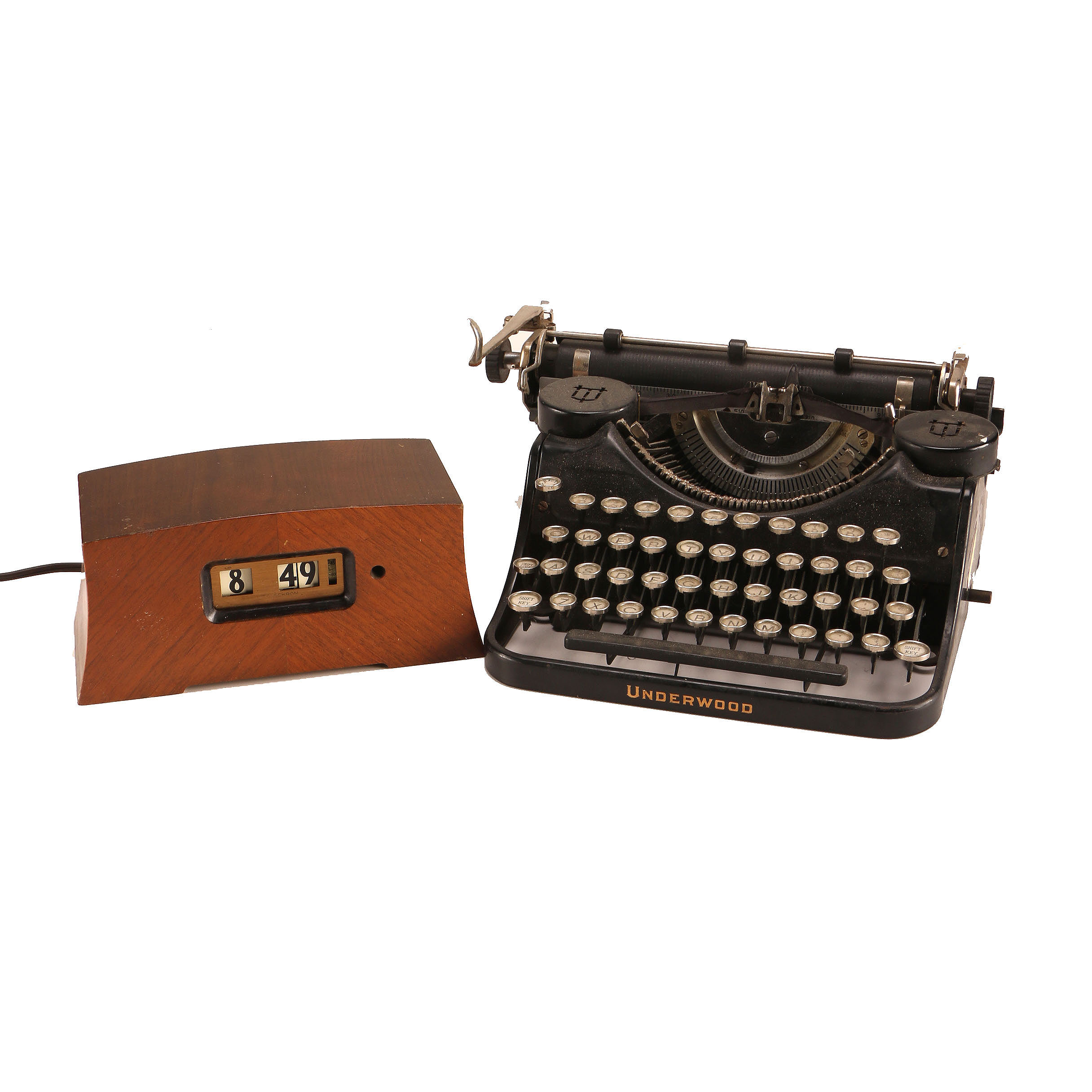 Vintage Underwood Typewriter and Desk Clock