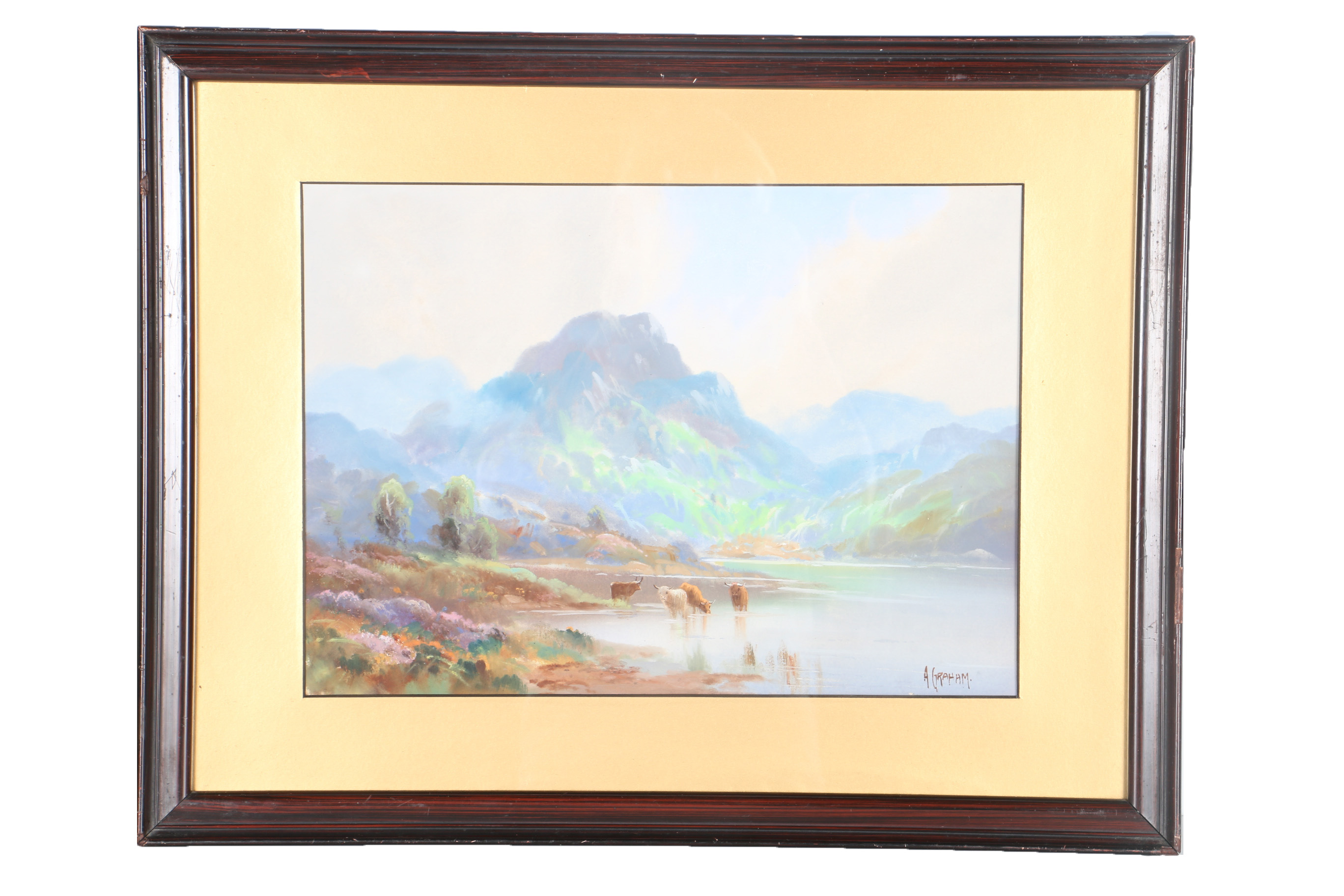 Alexander S. Graham Watercolor Painting of Highland Cattle