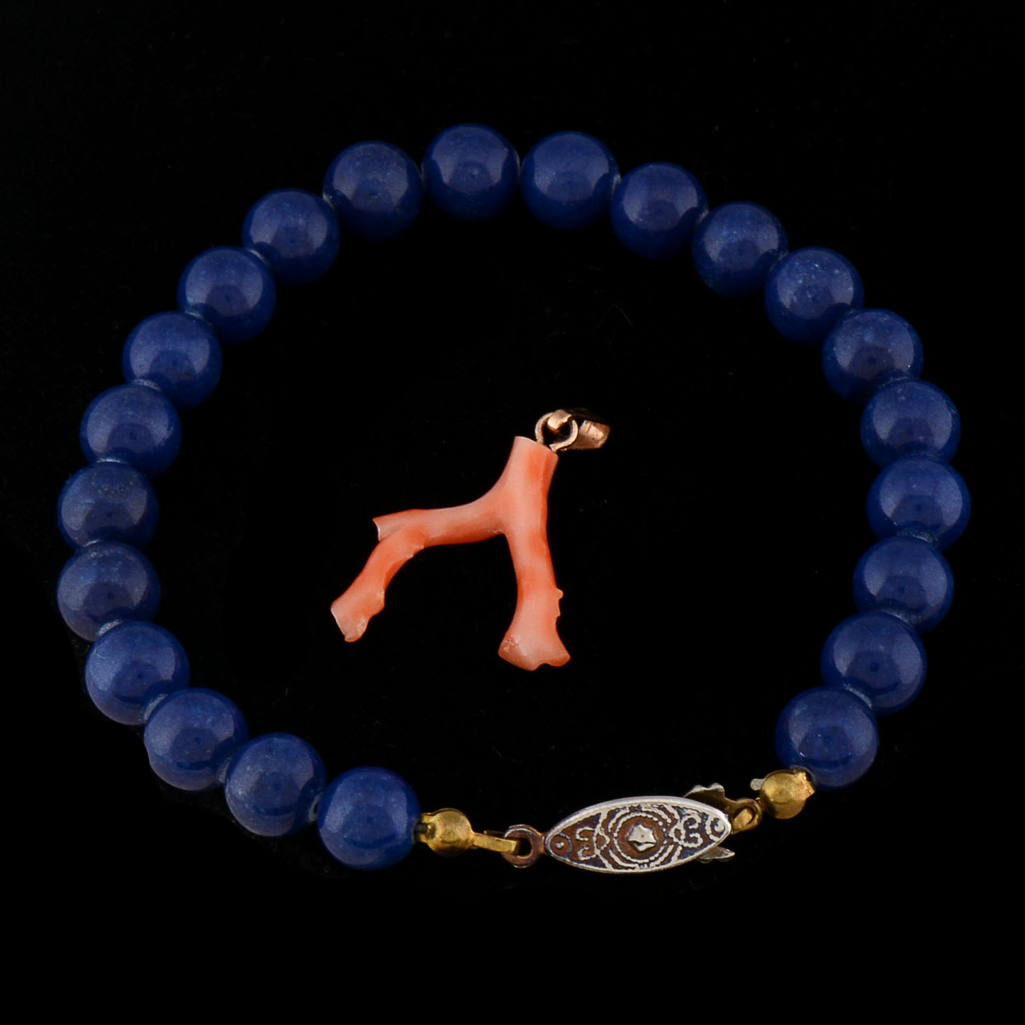 Sodalite Beaded Bracelet and Natural Branch Dangle Pendant