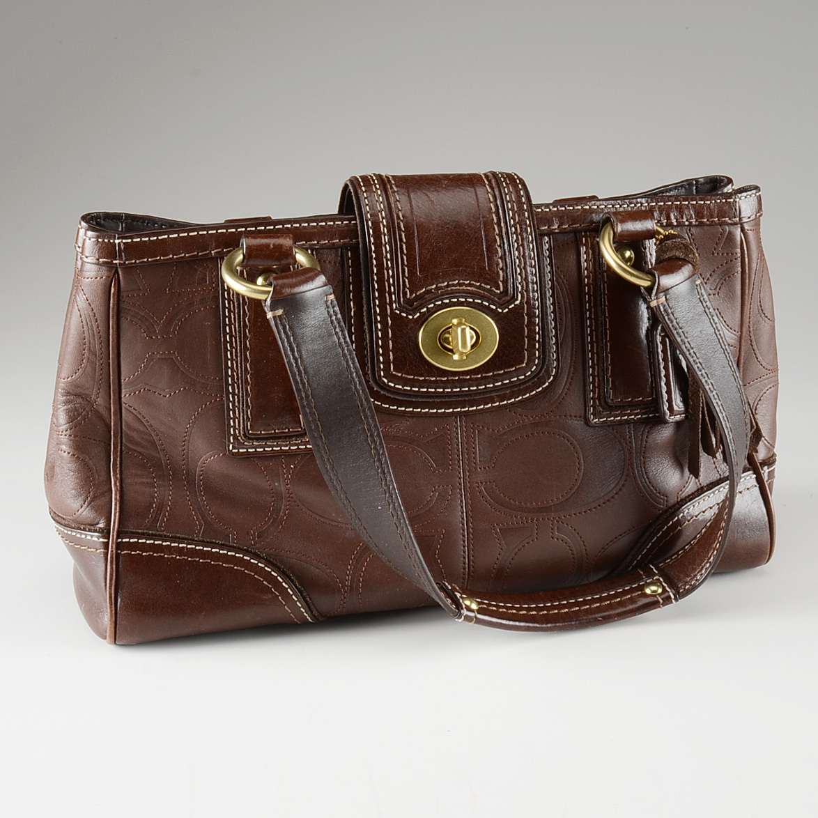 Coach Hampton Leather Embossed Stitched Signature Shoulder Bag