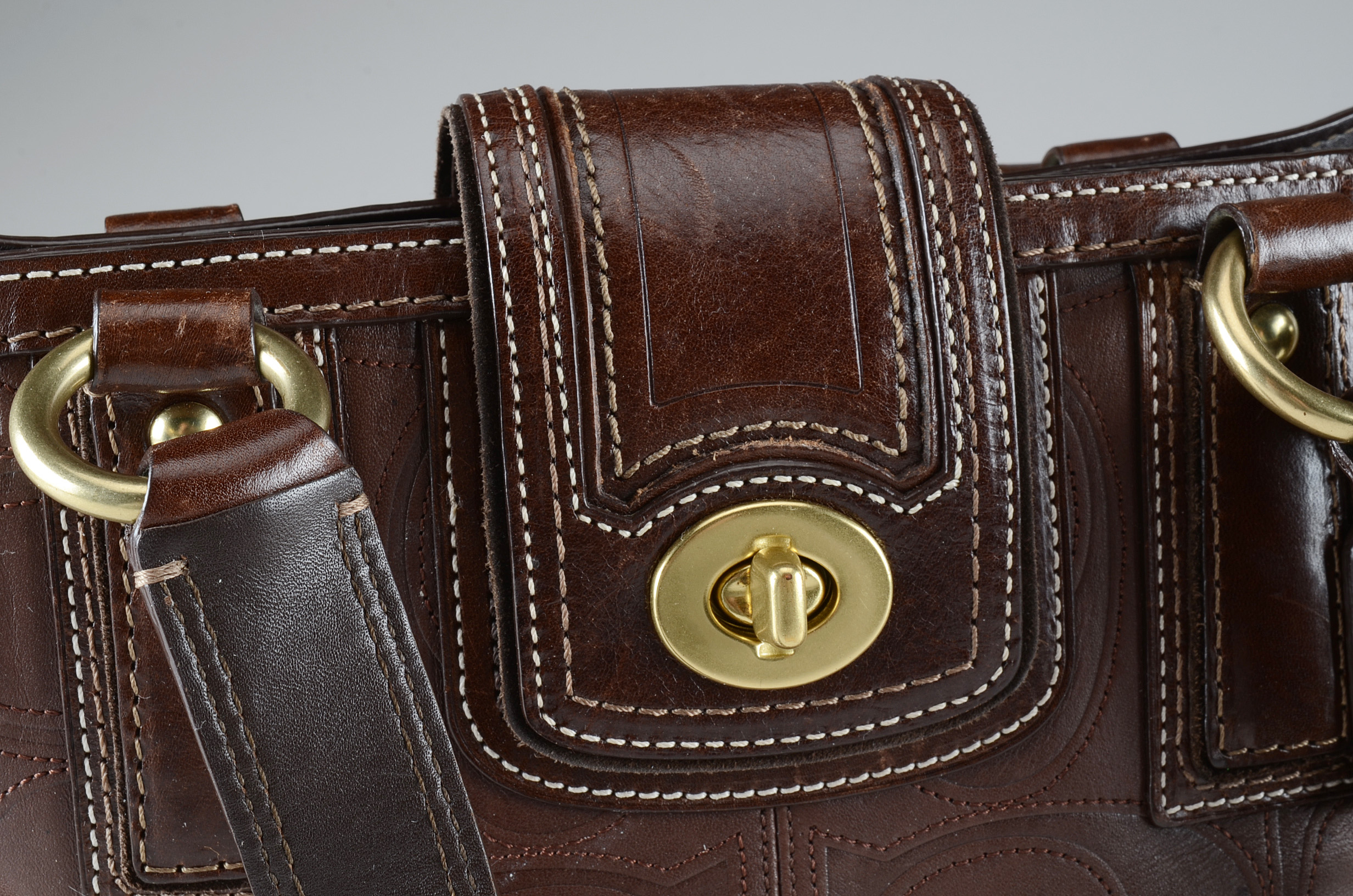 Coach Hampton Leather Embossed Stitched Signature Shoulder Bag