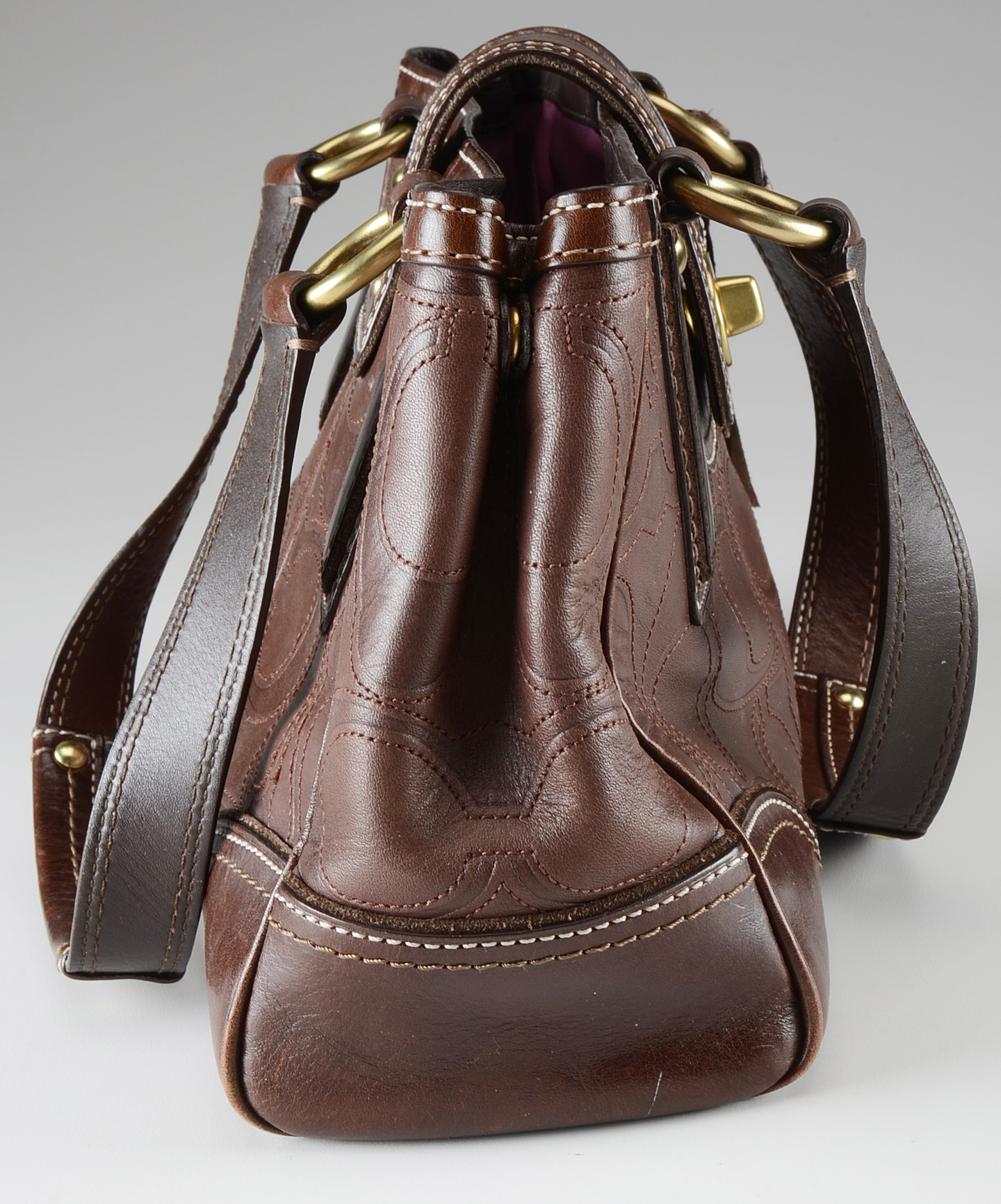 Coach Hampton Leather Embossed Stitched Signature Shoulder Bag