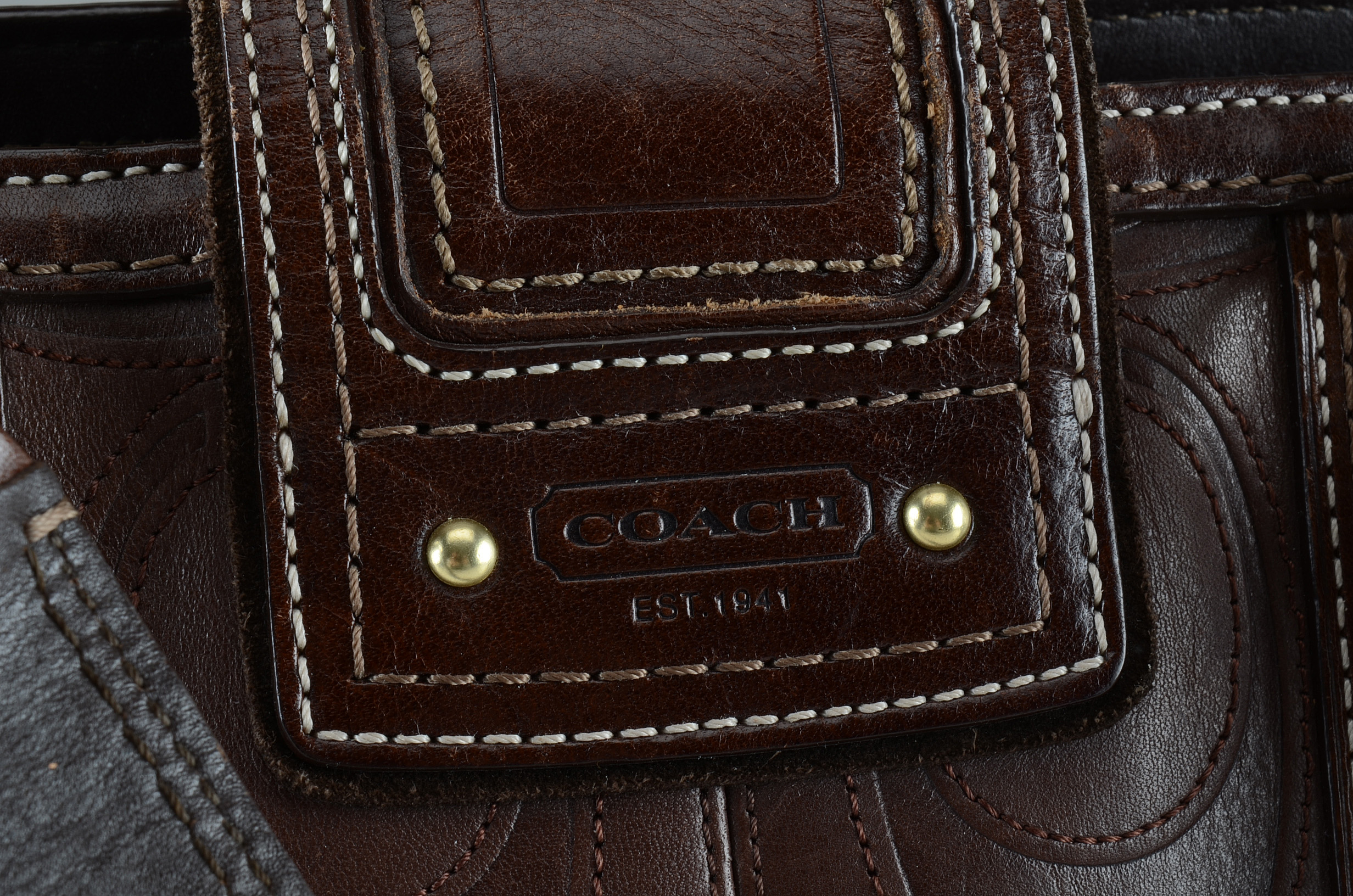 Coach Hampton Leather Embossed Stitched Signature Shoulder Bag