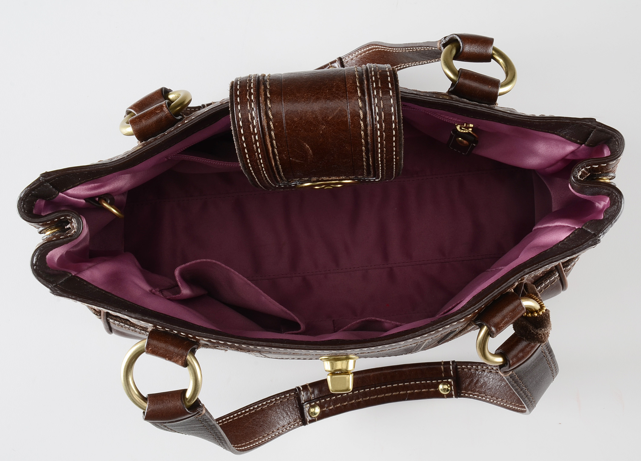 Coach Hampton Leather Embossed Stitched Signature Shoulder Bag