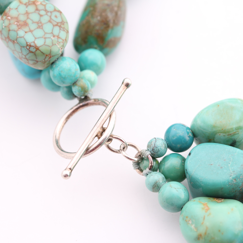 Multi-Strand Turquoise Chunk Choker with Sterling Silver Clasp