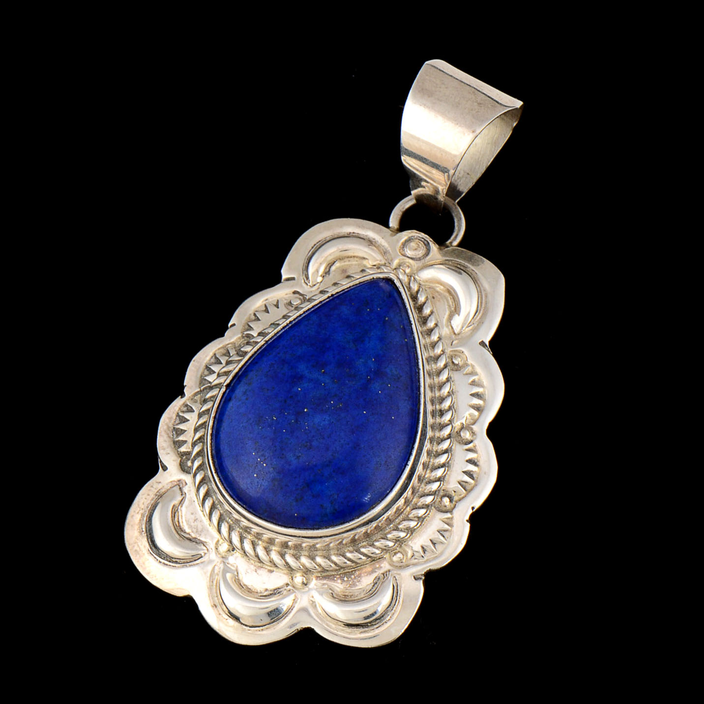 Marcella James Native American Navajo Sterling Silver and Lapis Lazuli Drop Pendant