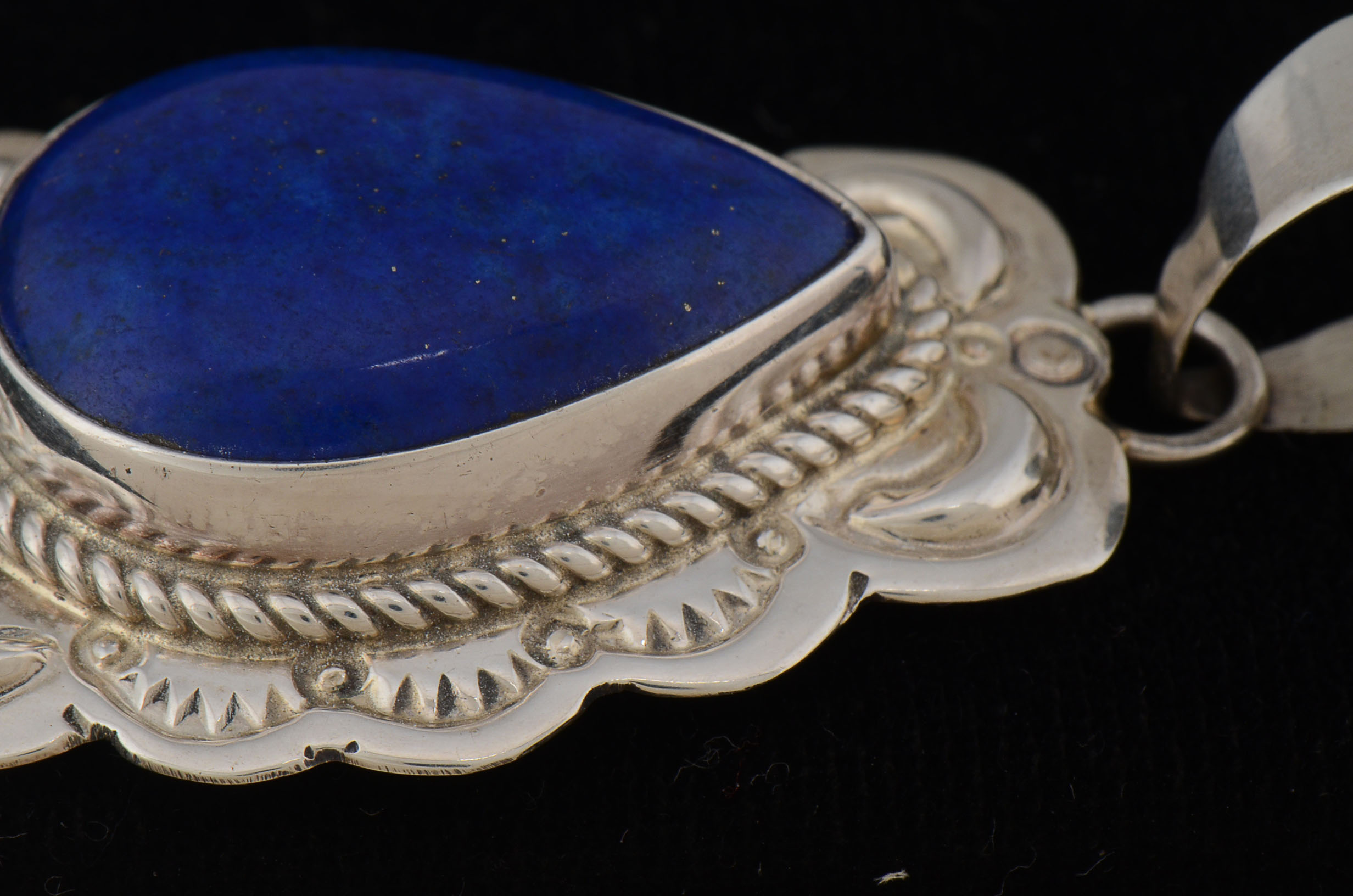 Marcella James Native American Navajo Sterling Silver and Lapis Lazuli Drop Pendant