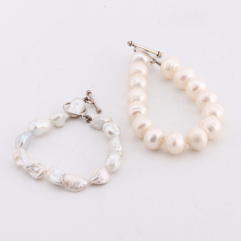 Pair of Pearl Bracelets with Sterling Silver Clasps