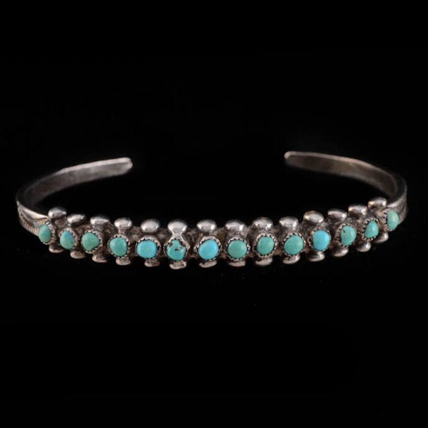 Vintage Native American Zuni Unmarked Silver Turquoise Cuff Bracelet