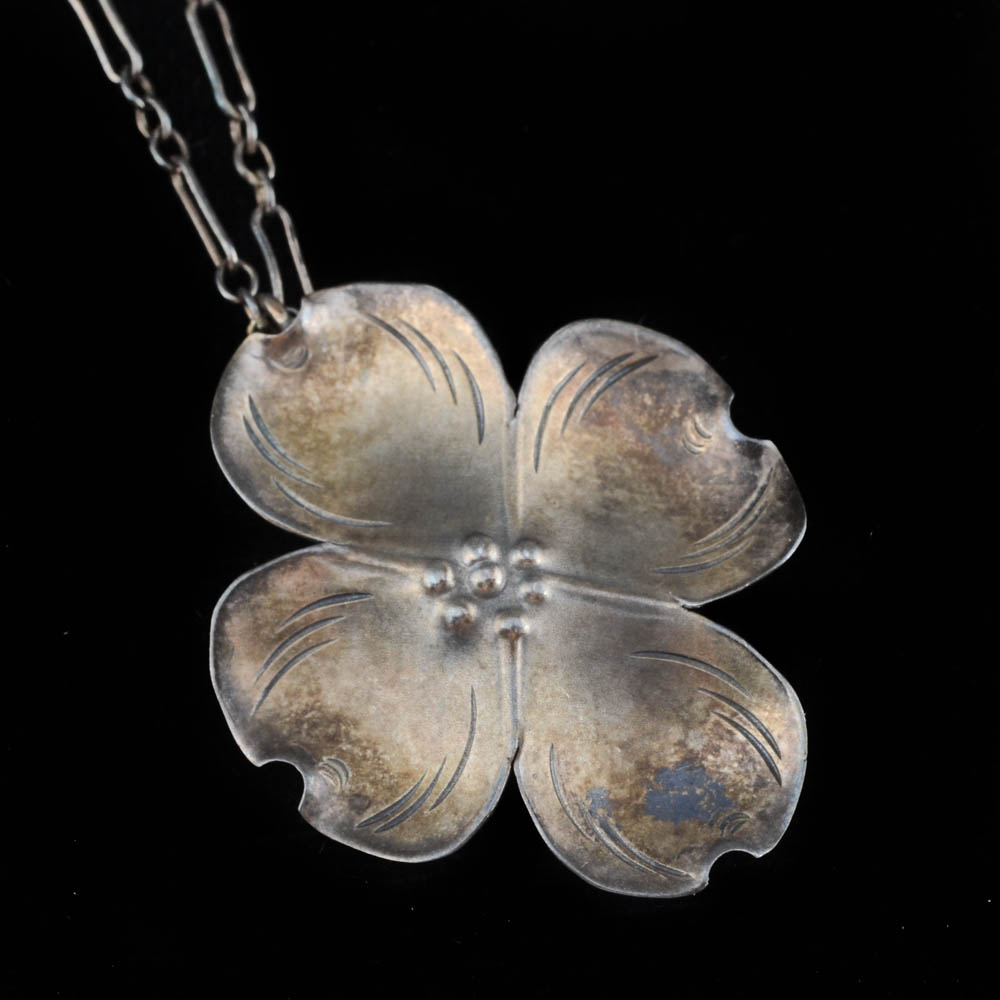Stuart Nye of North Carolina Sterling Silver Dogwood Flower Pendant Necklace