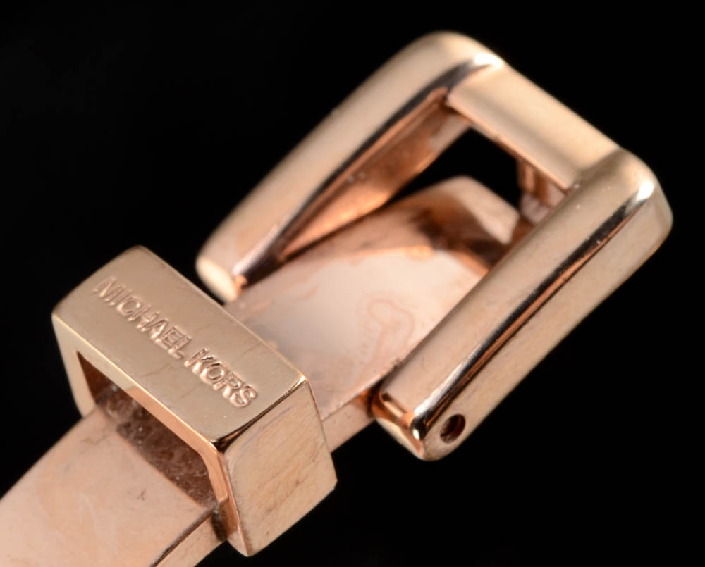 Michael Kors Hinge Buckle Designer Bracelet in a Rose Goldtone Finish