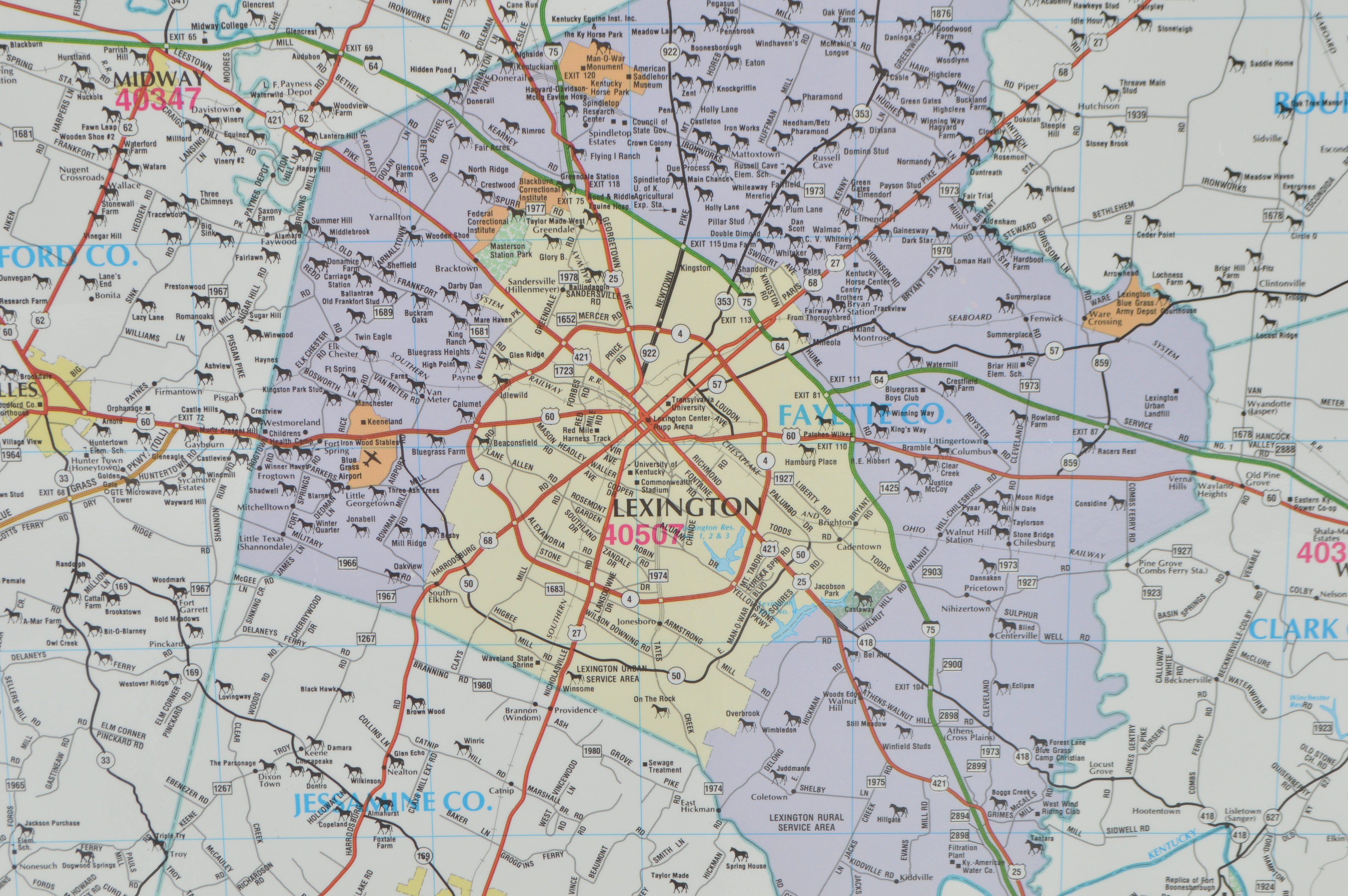 Laminated Wall Map of the Lexington-Bluegrass Area