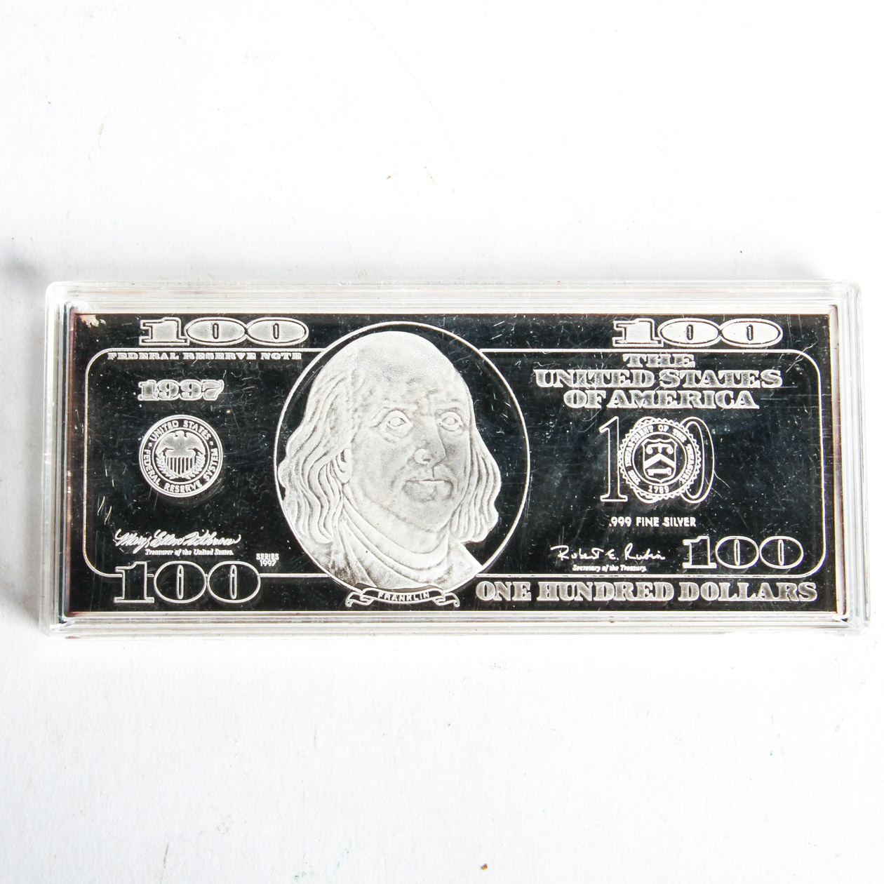 1997 Washington Mint $100 Four Troy Ounce .999 Fine Silver Bar