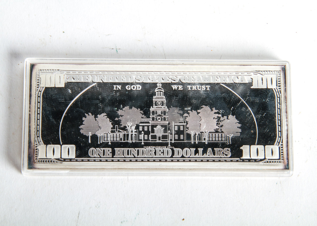 1997 Washington Mint $100 Four Troy Ounce .999 Fine Silver Bar