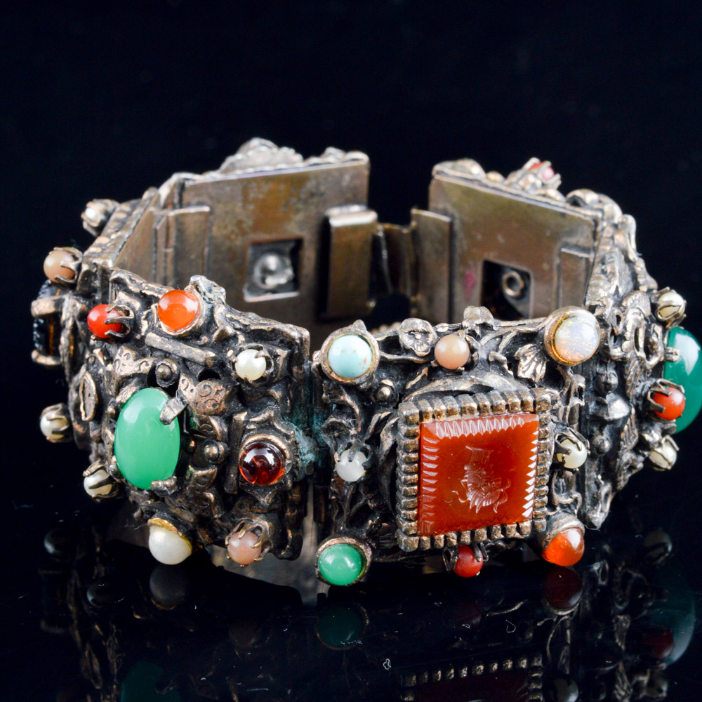 Etruscan Bracelet Featuring Natural and Imitation Gems