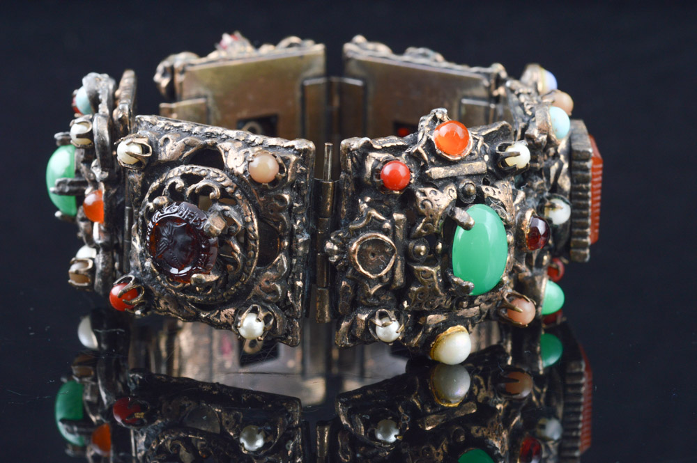 Etruscan Bracelet Featuring Natural and Imitation Gems