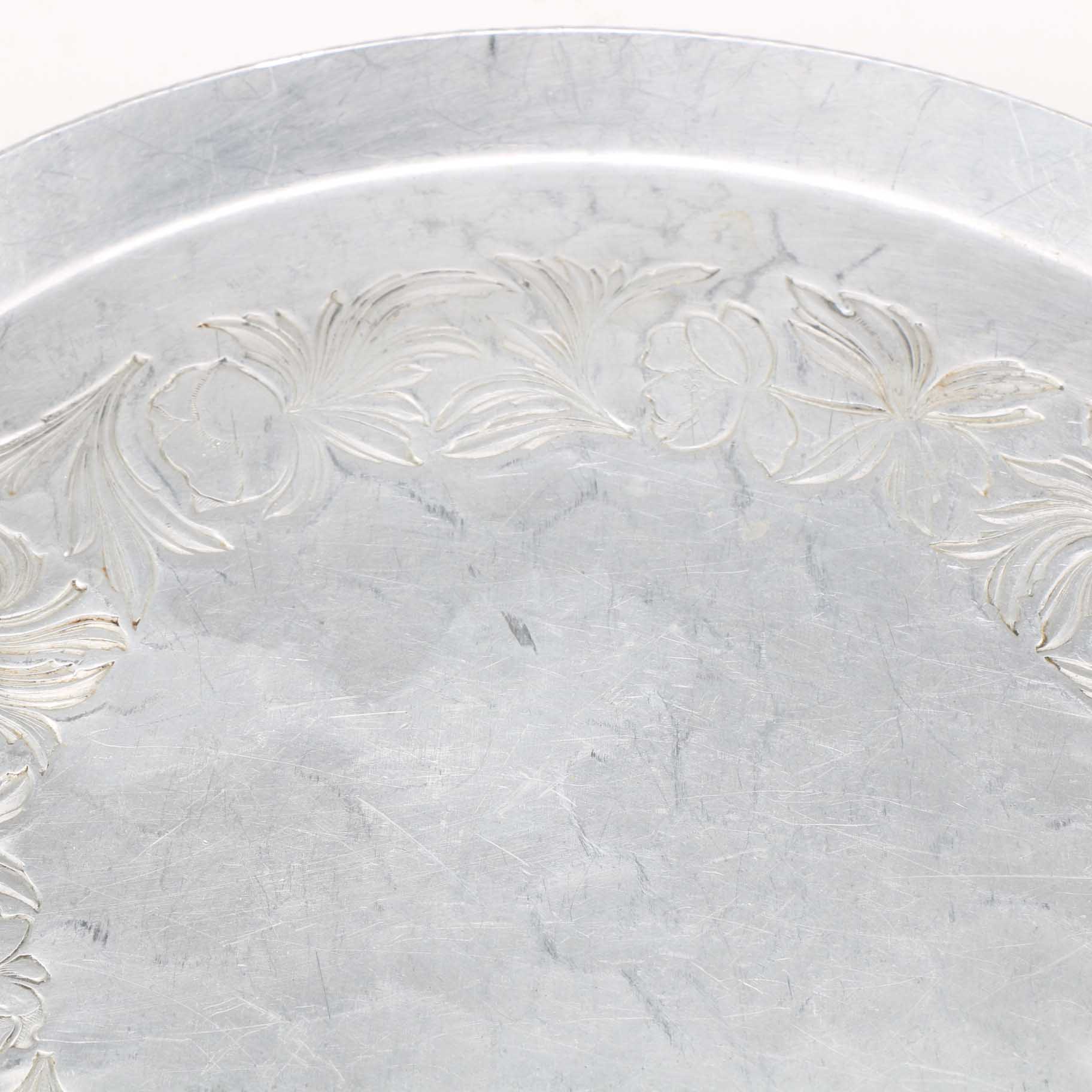 Three Vintage Aluminum Trays and Butter Dish