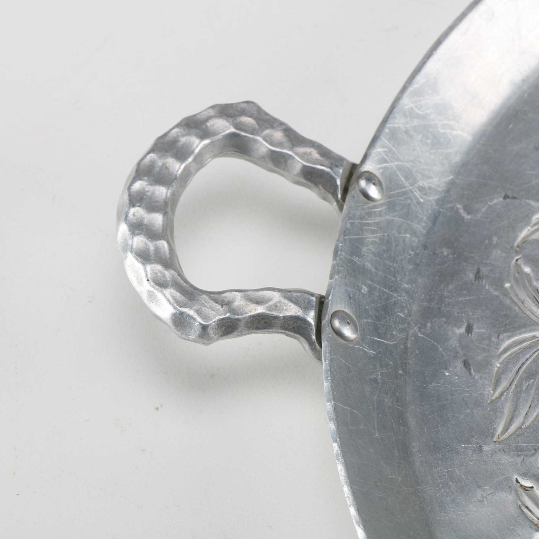 Three Vintage Aluminum Trays and Butter Dish