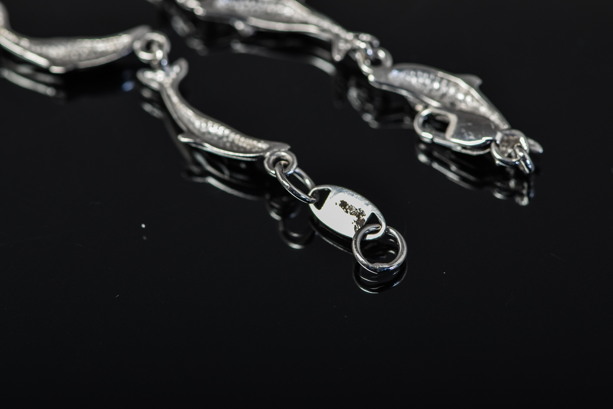 14K White Gold Dolphin Bracelet