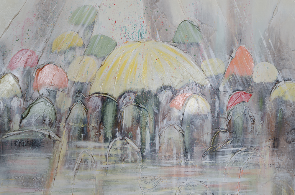 Original Mario de Ferrante "Umbrella" Oil Painting