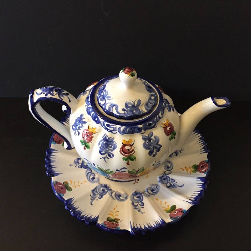 Hand Painted Portugal Tea Pot and Plate