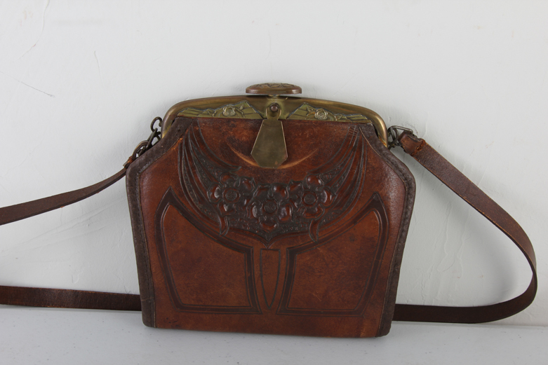Arts and Crafts Era Brown Leather Purse