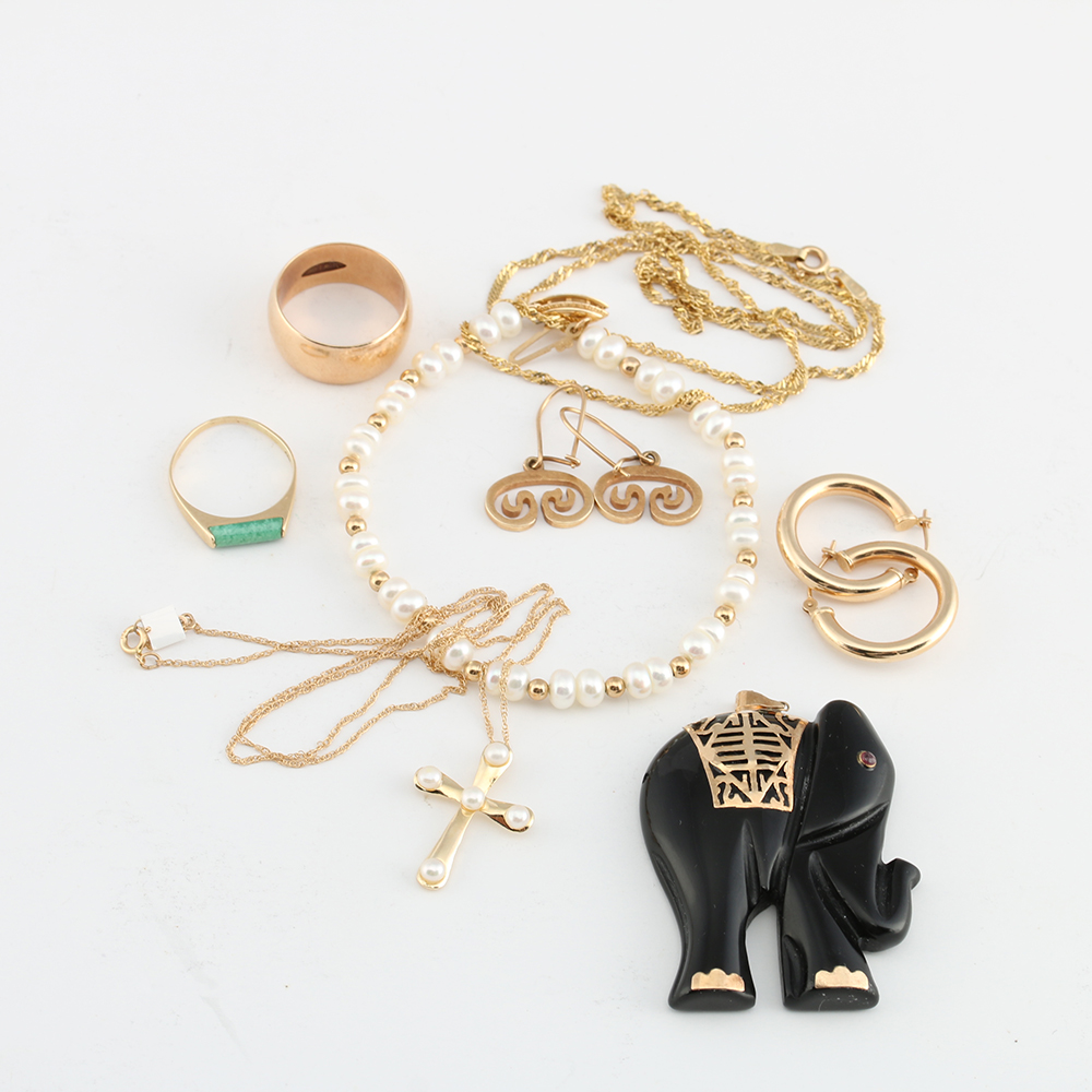 14K Yellow Gold Gemstone and Pearl Jewelry