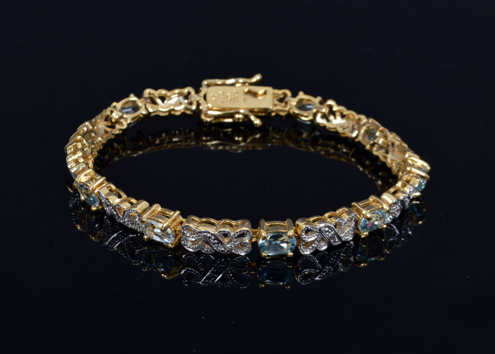 Sterling Silver Bracelet with Topazes and Diamonds