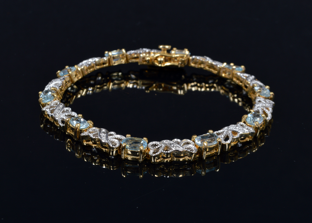 Sterling Silver Bracelet with Topazes and Diamonds