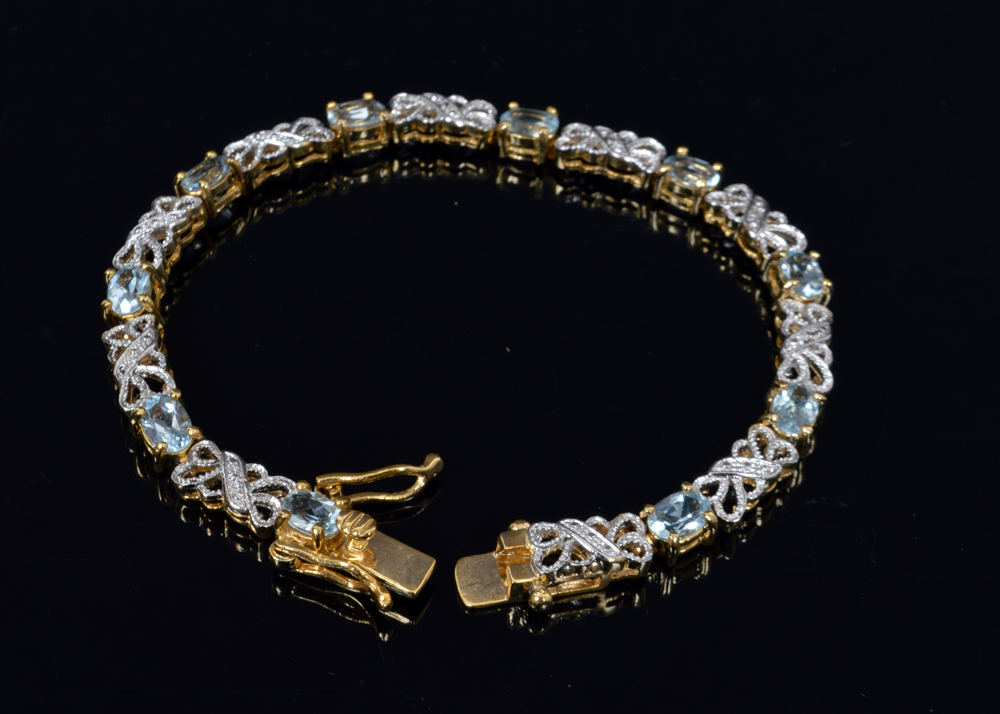 Sterling Silver Bracelet with Topazes and Diamonds